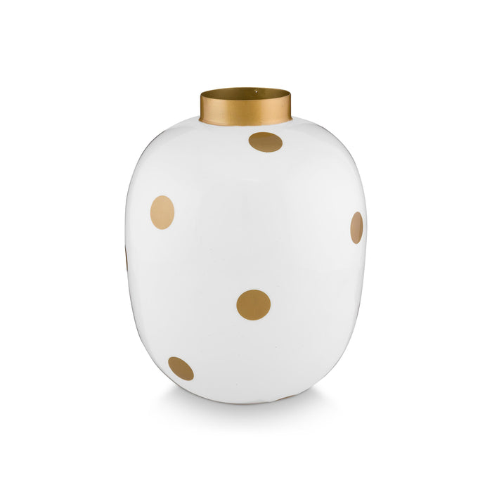 Pip Studio Vaas Dots - Bloemenvaas van Metaal - Wit| Goud - 32cm