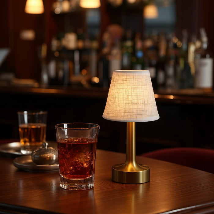 QAZQA Set van 2 tafellampen goud met beige RGBW oplaadbaar - Elise