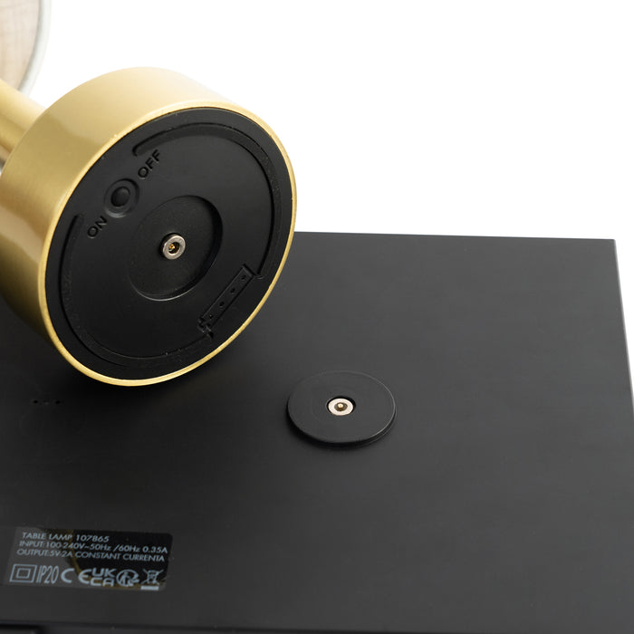 QAZQA Set van 2 tafellampen goud met beige RGBW oplaadbaar - Elise