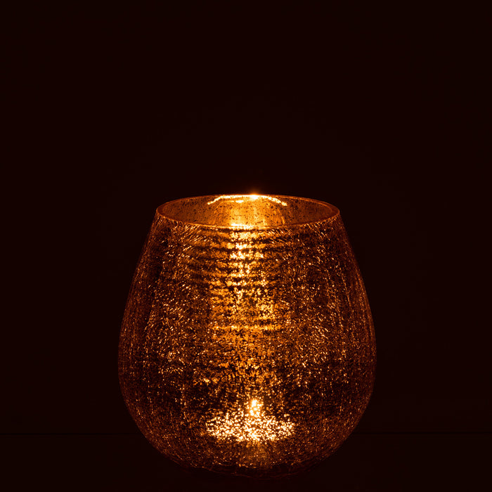 J-Line windlicht Eivorm Craquele - glas - goud - small - Ø 16.5 cm