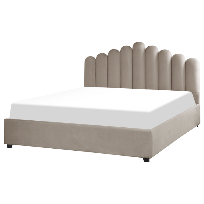 Beliani-VINCENNES -Tweepersoonsbed-Taupe-180 x 200 cm-Fluweel