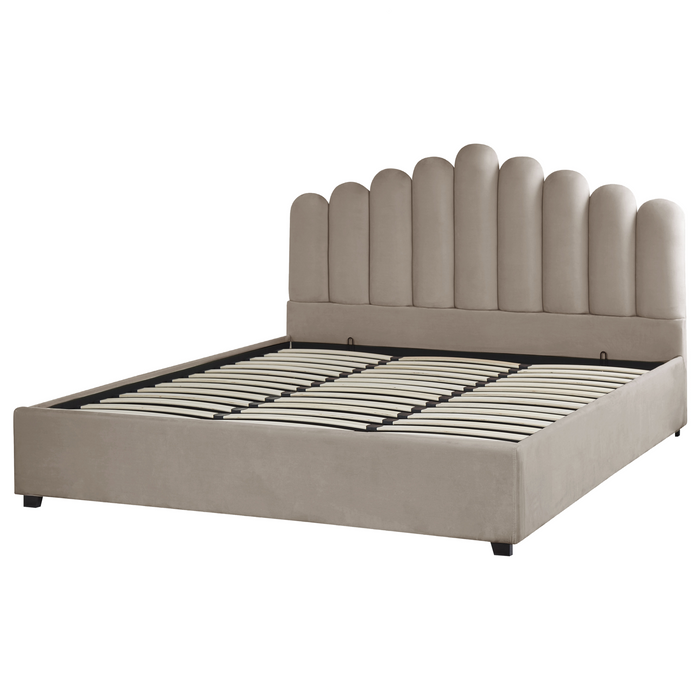 Beliani-VINCENNES -Tweepersoonsbed-Taupe-180 x 200 cm-Fluweel