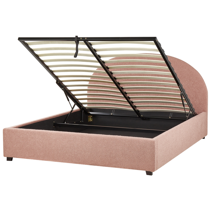 Beliani-VAUCLUSE-Bed met opbergruimte-Pastelroze-160 x 200 cm-Bouclé