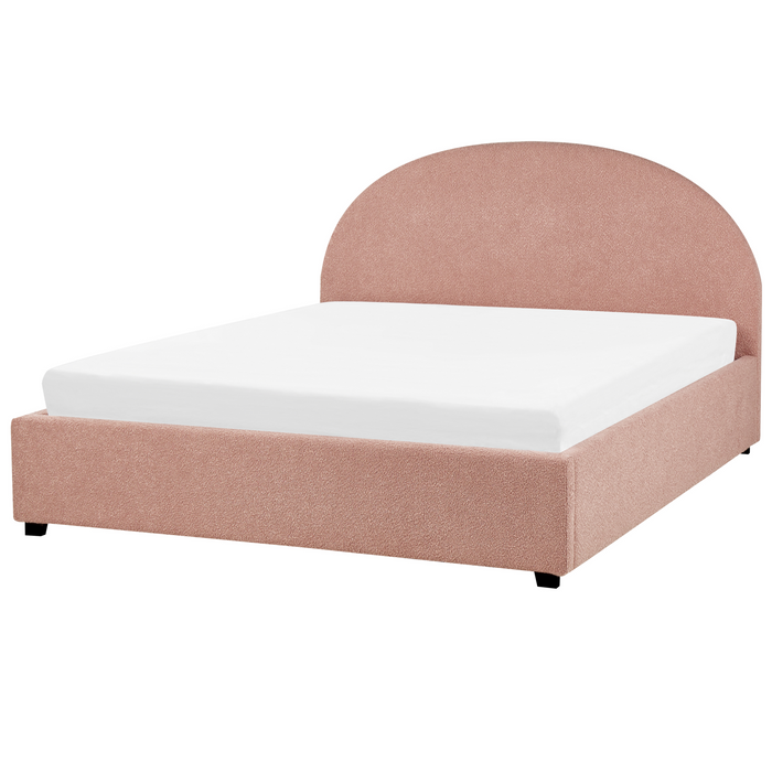 Beliani-VAUCLUSE-Bed met opbergruimte-Pastelroze-160 x 200 cm-Bouclé