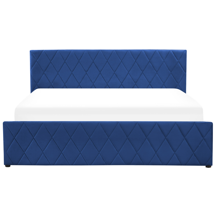 Beliani-ROCHEFORT-Tweepersoonsbed-Marineblauw-180 x 200 cm-Fluweel