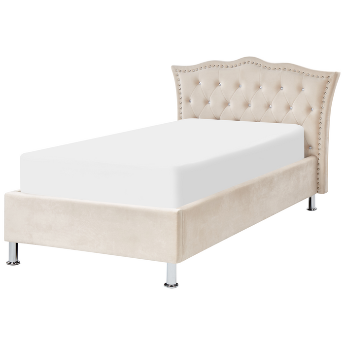 Beliani - METZ - Bed met opbergruimte - Beige - 90 x 200 cm - Fluweel