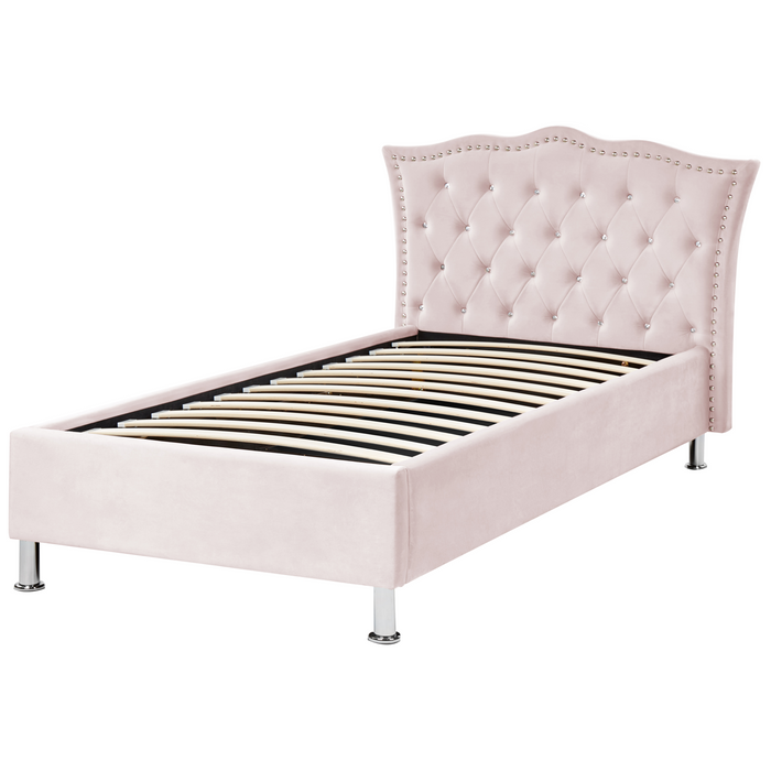 Beliani-METZ-Bed met opbergruimte-Pastelroze-90 x 200 cm-Fluweel