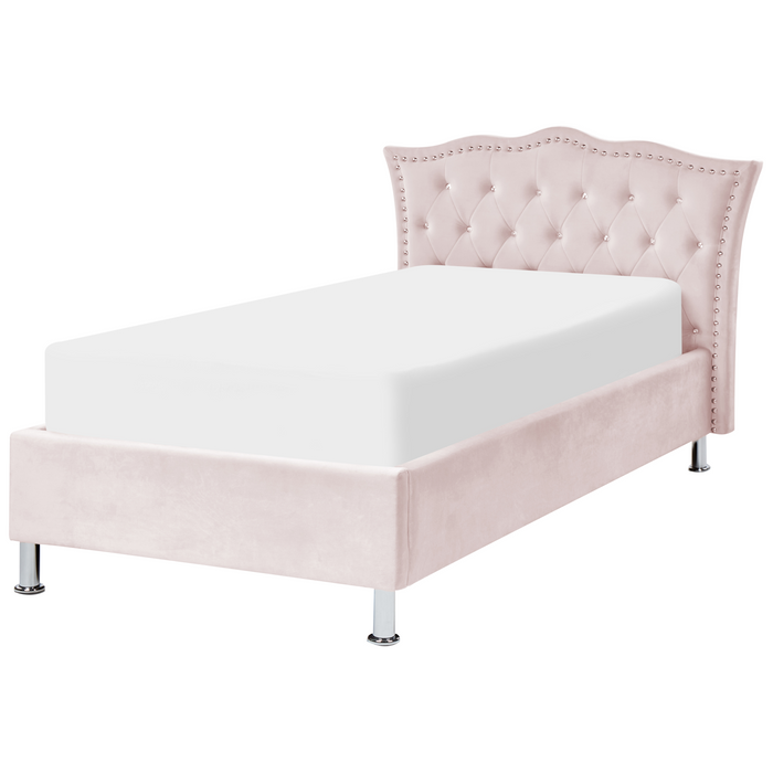 Beliani-METZ-Bed met opbergruimte-Pastelroze-90 x 200 cm-Fluweel