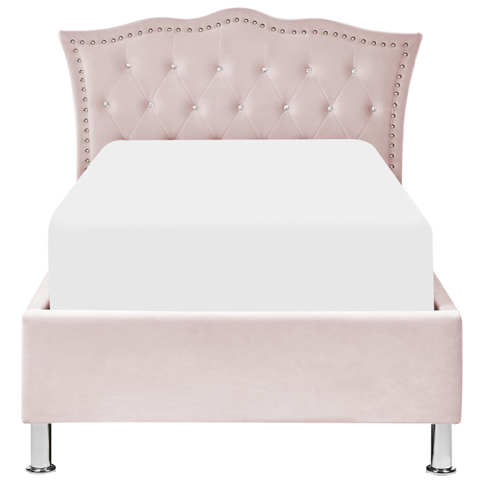 Beliani-METZ-Bed met opbergruimte-Pastelroze-90 x 200 cm-Fluweel