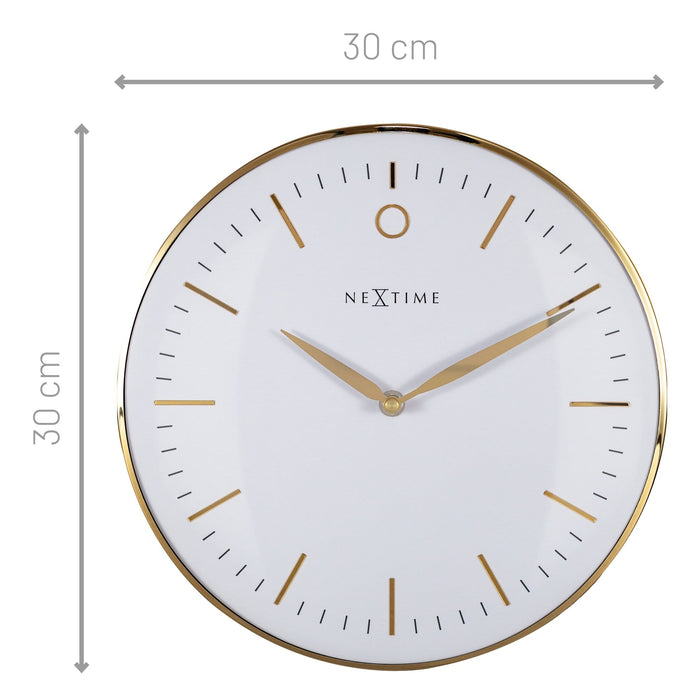 NeXtime - Design Wandklok - Geen Tikkend Geluid! - Goud|Wit- 30cm -