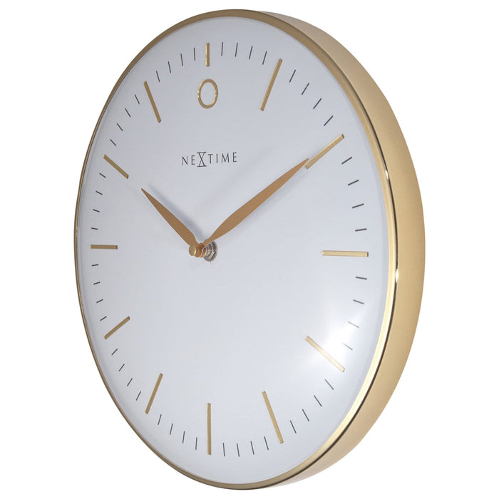 NeXtime - Design Wandklok - Geen Tikkend Geluid! - Goud|Wit- 30cm -