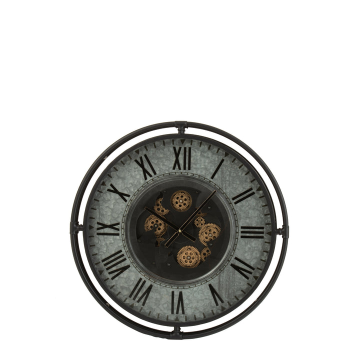 J-Line klok Romeinse Cijfers - metaal - grijs| zwart| goud - Ø 10 cm