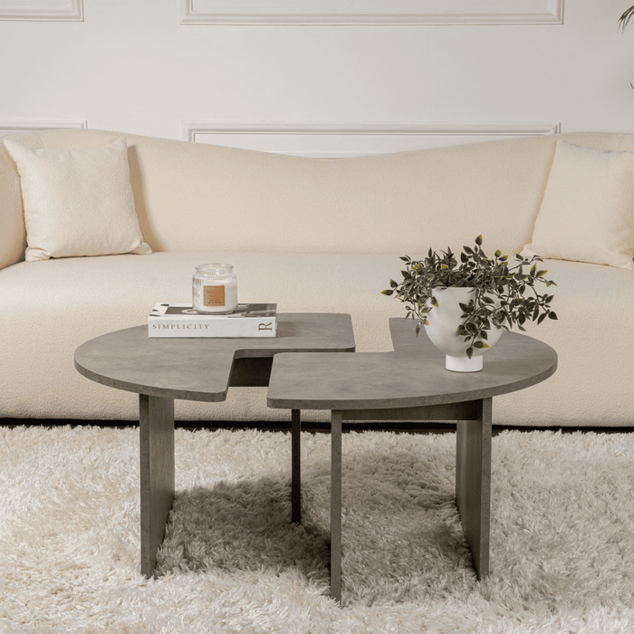 Calicosy - Set van 2 Salontafels MOIRA - B90 cm - Betongrijs