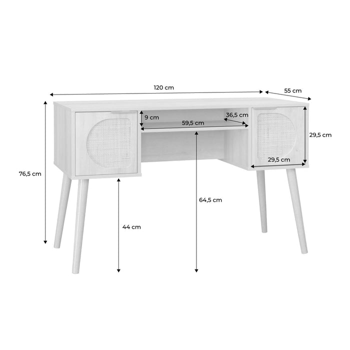 sweeek - Bureau met houten effect en rotan 2 lades