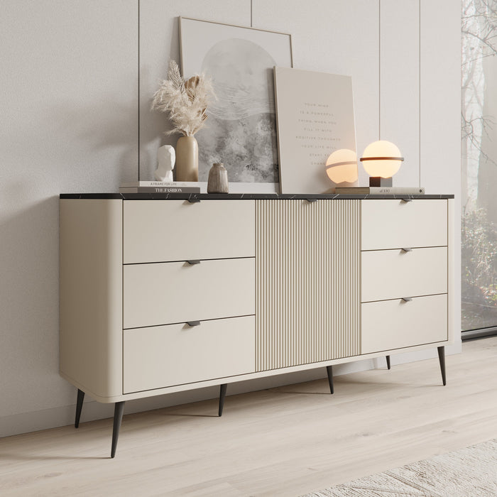 Meubella - Dressoir Mace - Beige - 160 cm - Met lades