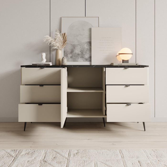 Meubella - Dressoir Mace - Beige - 160 cm - Met lades