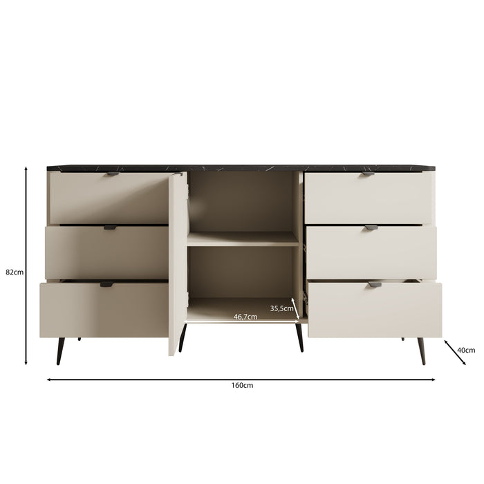 Meubella - Dressoir Mace - Beige - 160 cm - Met lades