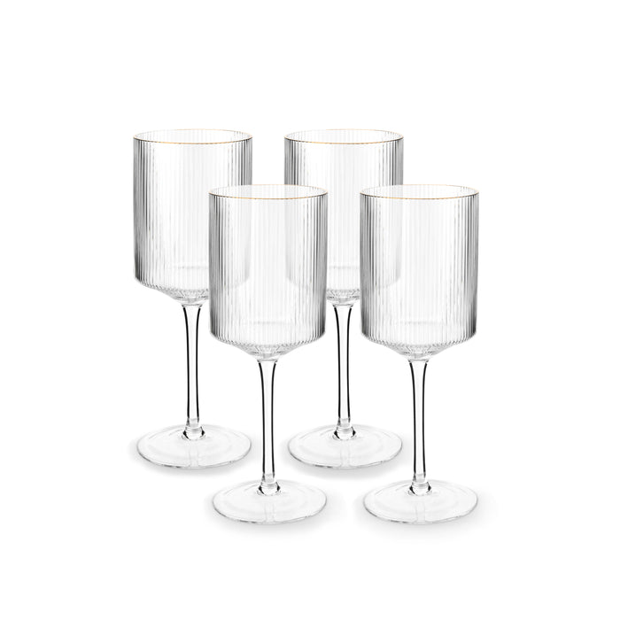 vtwonen Wijnglazen voor Witte Wijn - Glazen set van 4 - Gouden Rand