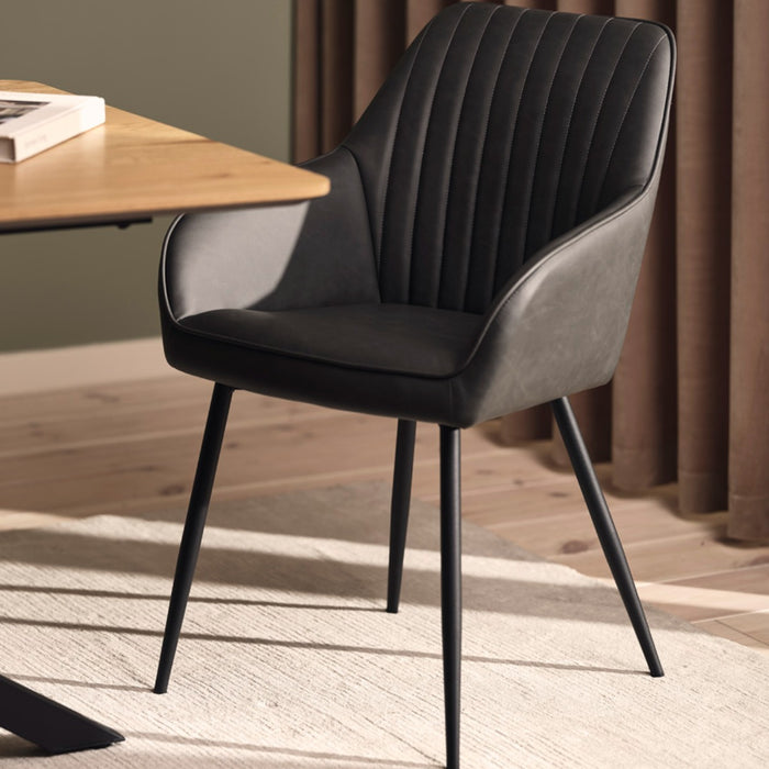 Giga Living - Eetkamerstoel Grijs PU Leer - Nolan Stripe - Set van 2