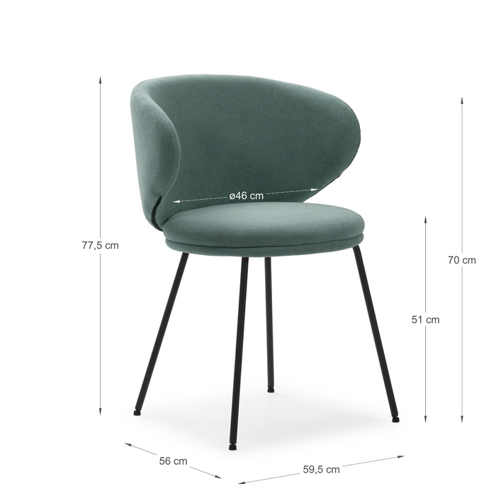 Calicosy - Set 2 stoelen RUSH - L60 cm - Stof & zwart metaal