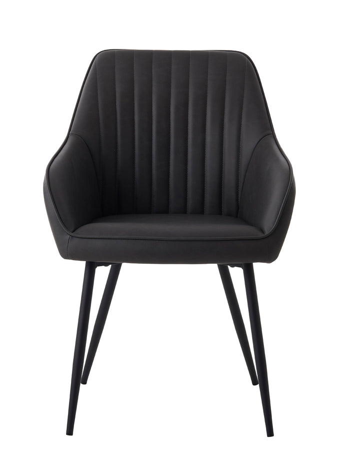 Giga Living - Eetkamerstoel Grijs PU Leer - Nolan Stripe - Set van 2