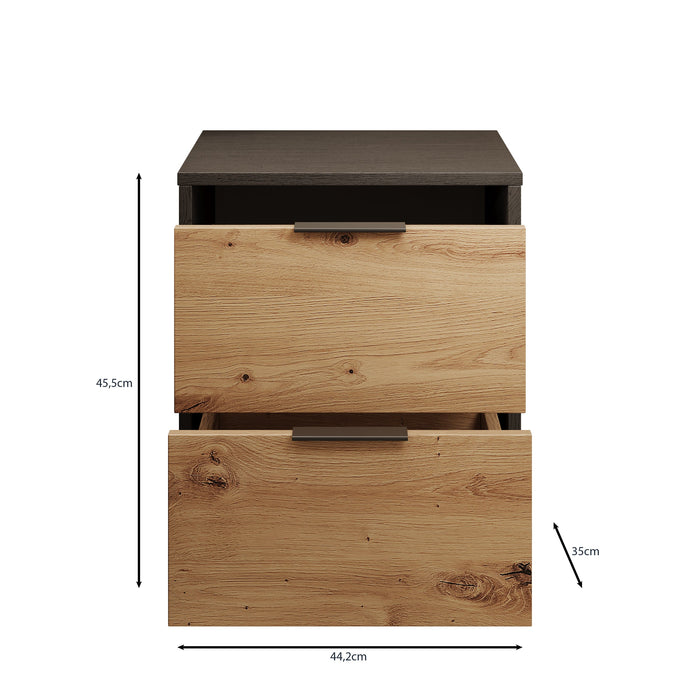 Meubella - Nachtkastje Augustus - Eiken - Zwart - 44 cm - Set van 2