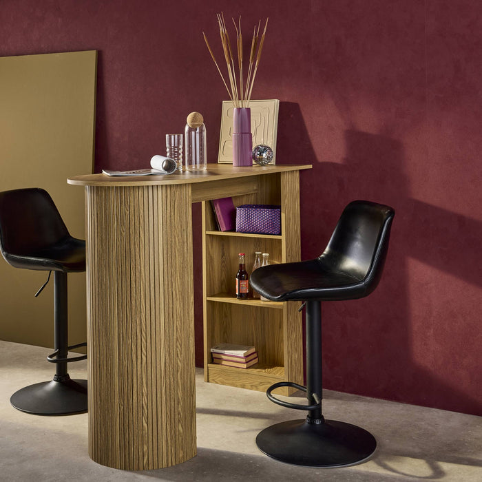 sweeek - Hoge keukentafel van houtdecor met opbergruimte