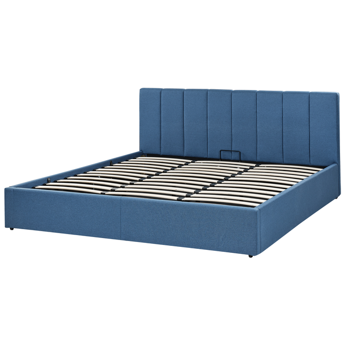 Beliani-DREUX-Bed met opbergruimte-Blauw-180 x 200 cm-Polyester