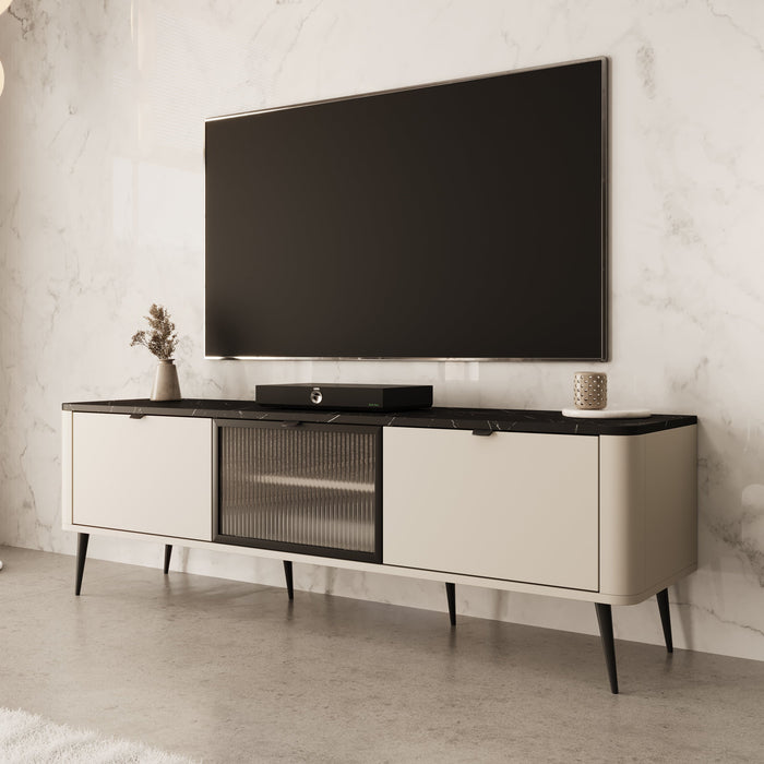 Meubella - TV-Meubel Mace - Beige - 160 cm - Met glas