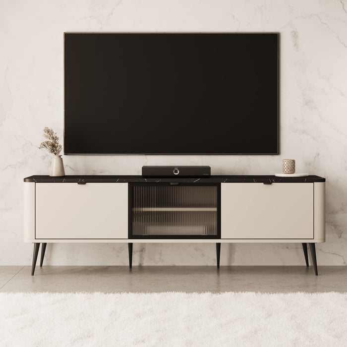 Meubella - TV-Meubel Mace - Beige - 160 cm - Met glas