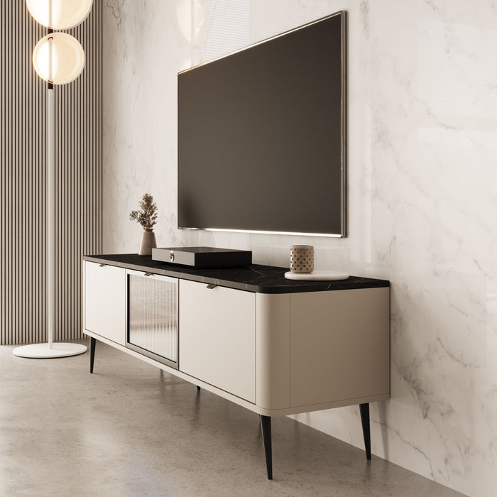 Meubella - TV-Meubel Mace - Beige - 160 cm - Met glas