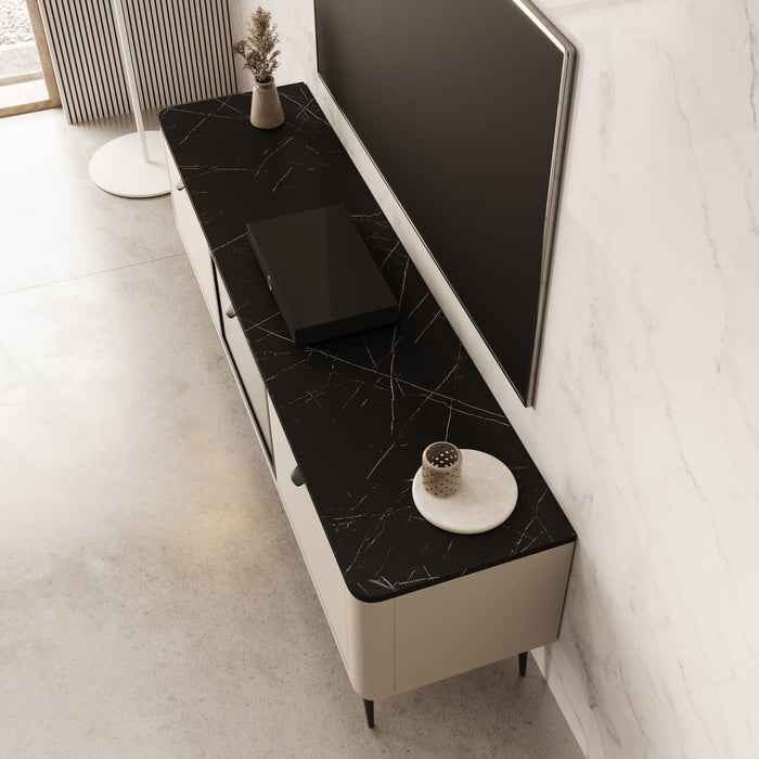 Meubella - TV-Meubel Mace - Beige - 160 cm - Met glas