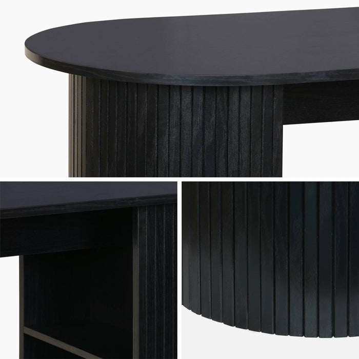 sweeek - Hoge keukentafel van houtdecor met opbergruimte