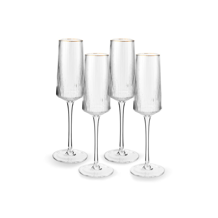 vtwonen Champagneglazen - Glazen set van 4 - met Gouden Rand
