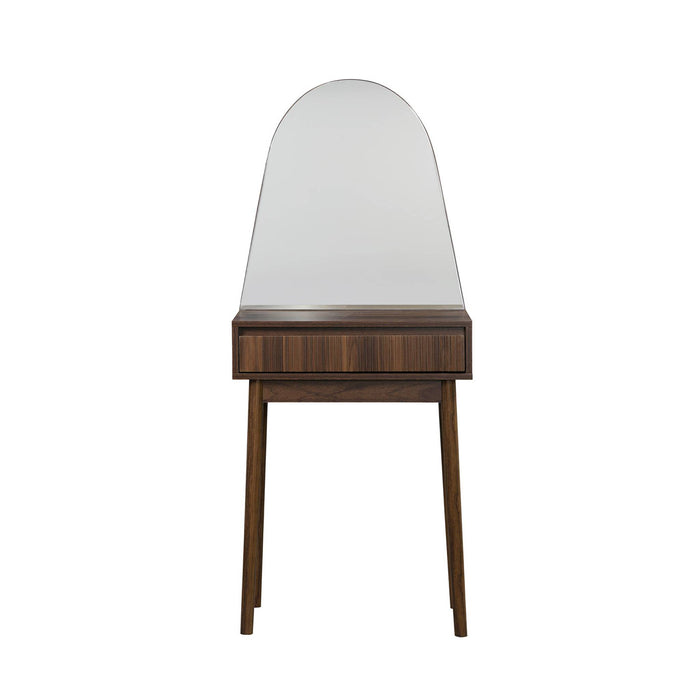 sweeek - Kaptafel met hout decor, ronde spiegel 1 lade 60 cm