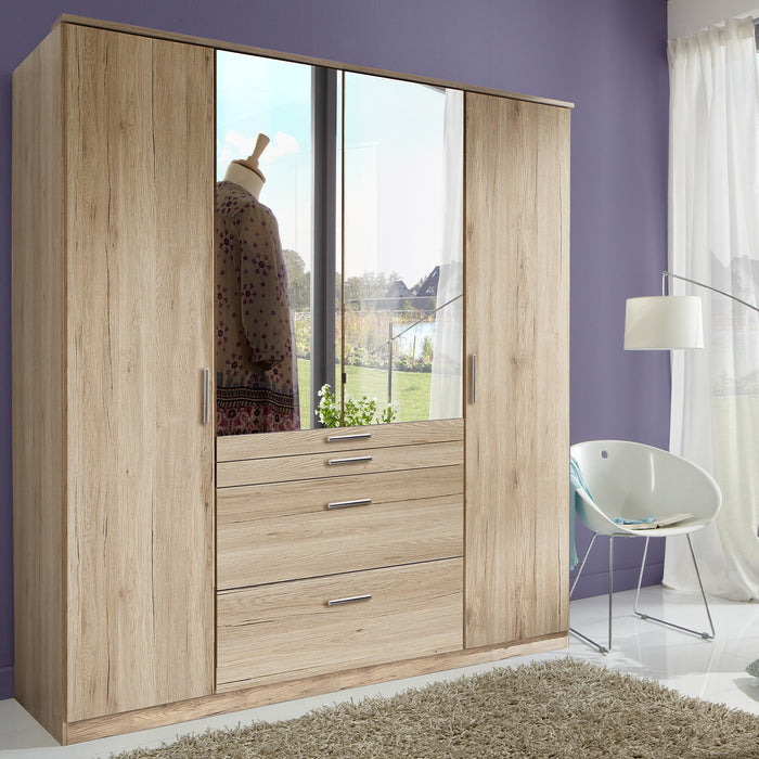 Calicosy - Kast met 4 deuren en 1 spiegel B180 cm - Houtlook