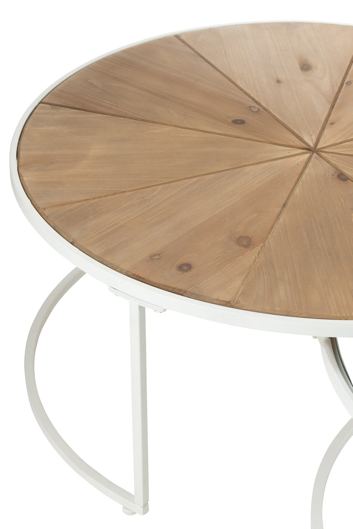 J-Line bijzettafel Relax - metaal|hout - wit|naturel - set van 2