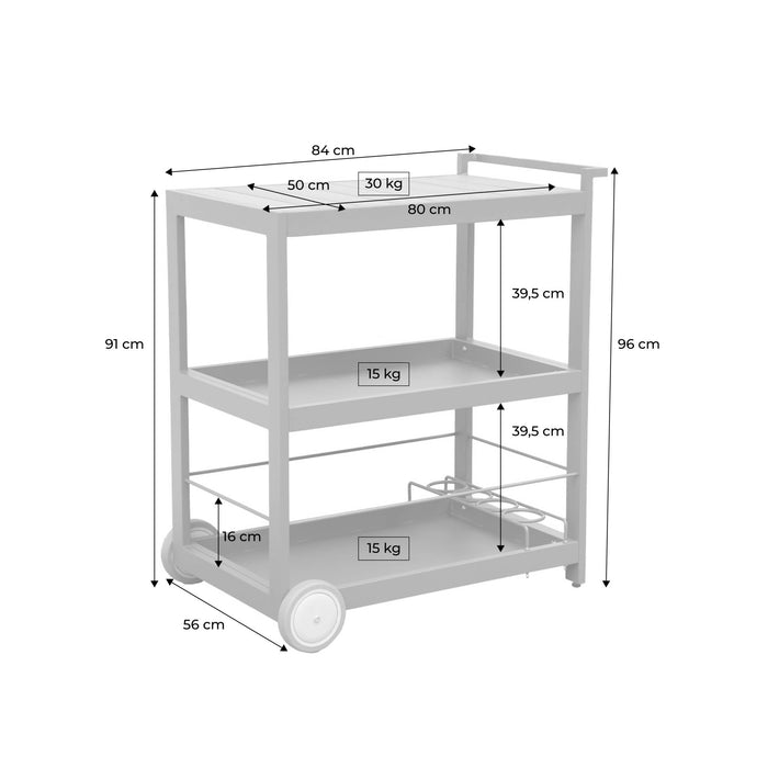 sweeek - Bijzettafel voor buiten, 84 cm van aluminium met wielen en
