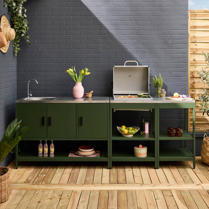 sweeek - Buitenkeuken 3 modules roestvrij staal met houtskoolbarbecue