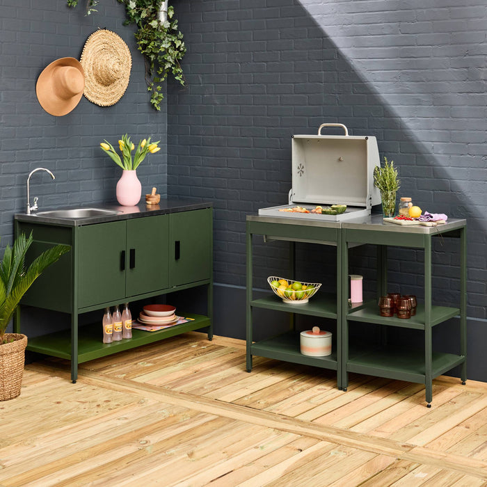 sweeek - Buitenkeuken 3 modules roestvrij staal met houtskoolbarbecue