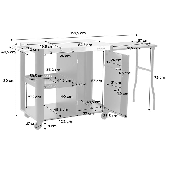 sweeek - Buitenkeuken tafel in roestvrij staal 94,5 cm met opklapbaar