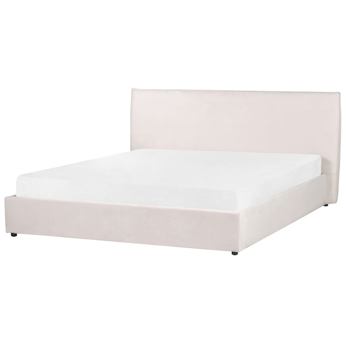 Beliani-LAVAUR-Bed met opbergruimte-Gebroken wit-180 x 200 cm-Fluweel