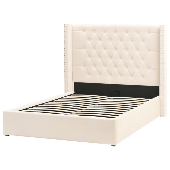 Beliani-LUBBON -Bed met opbergruimte-Gebroken wit-140 x 200 cm-Fluweel