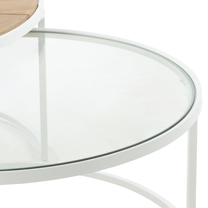 J-Line bijzettafel Relax - metaal|hout - wit|naturel - set van 2