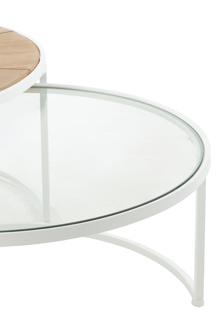 J-Line bijzettafel Relax - metaal|hout - wit|naturel - set van 2