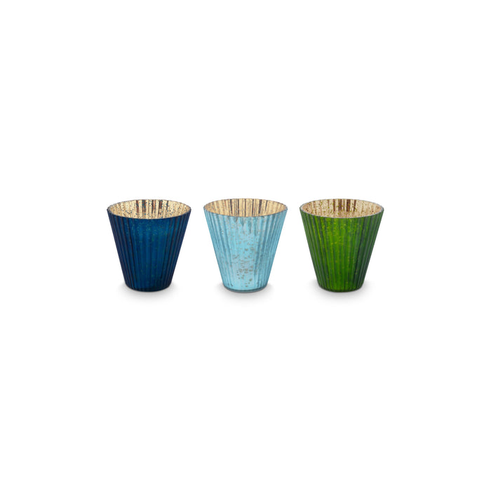 Pip Studio Waxinelichthouders Set van 3 - van Glas - Blauw - 10x10.5cm