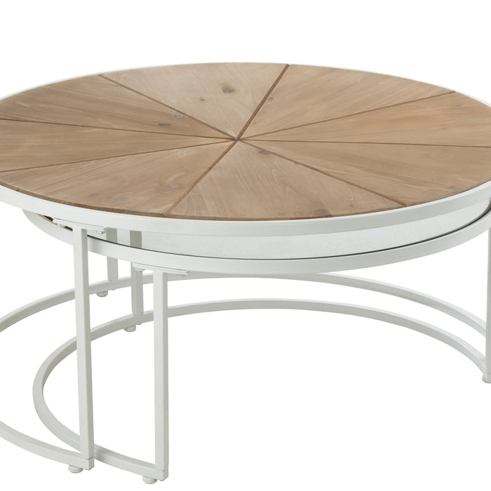 J-Line bijzettafel Relax - metaal|hout - wit|naturel - set van 2