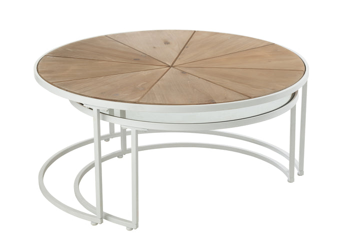 J-Line bijzettafel Relax - metaal|hout - wit|naturel - set van 2