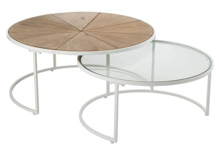 J-Line bijzettafel Relax - metaal|hout - wit|naturel - set van 2