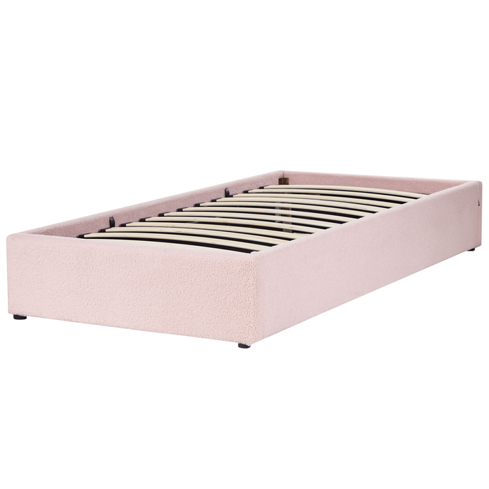 Beliani - DINAN - Eenpersoonsbed - Pastelroze - 90 x 200 cm - Bouclé